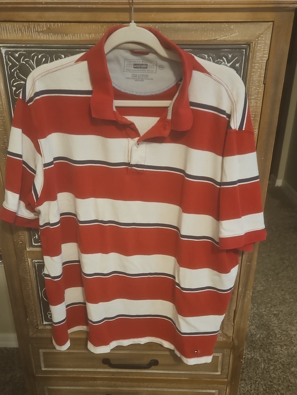 Wrangler Red and White Striped Polo Shirt